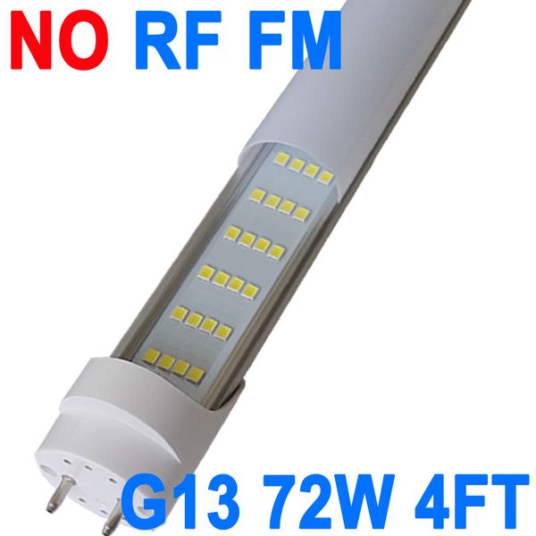 Bombilla de tubo fluorescente T8 con base G13, 4 filas, 72 W, 48 pulgadas, NO-RF RM, luz diurna de 6500 K, 7200 lúmenes, base bipin G13, cubierta lechosa AC85-265 V Barn crestech