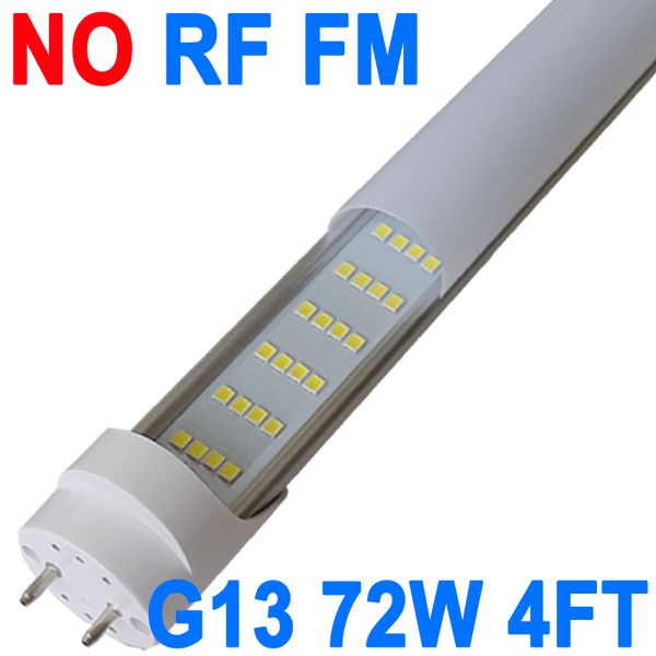 Ampoules LED G13, 72 W NO-RF RM Driver 7500 lm 6500 K 4 pieds, ampoules LED T8 T12 de rechange, couvercle laiteux G13 à broche unique, remplace l'ampoule fluorescente d'armoire Crestech