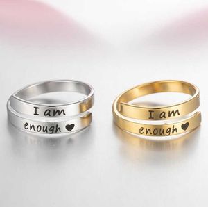 G1890 Hot Selling Sieraden Gift Gegraveerd Inspire Open Verstelbare Fidget Ringen Rvs Ik Ben Genoeg Ring