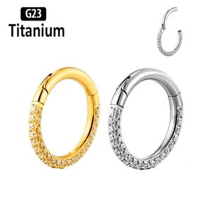 G23 Высокое качество трехсторонний циркон высокий сегмент кольца открытые маленькие перегородки пирсинг серьги в носу спираль ювелирные изделия для тела 16 г 240116