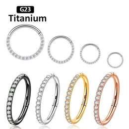 G23 scharnierende segment Hoop CZ Stone Neusring Nippel Clicker Ooor Kraakbeen Tragus Helix Lip Earring Piercing Body Jewelry 240407