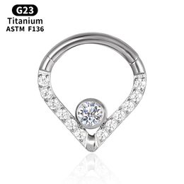 G23 titane coeur nez anneau croissant ZirconTragus Helix Piercing Septum Clicker Segment oreille Cartilage conque piercing bijoux