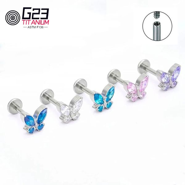 G23 Titanium Lip Labret Piercing de concha concha interna Cartílago de cartílago de la nariz de mariposas