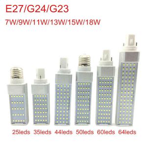 G24 LED-lampen 7W 9W 11W 13W 15W 18W E27 LED MAAR BULB LAMB LICHT SMD 2835 Spotlight 180 graden AC85-265V Horizontaal pluglicht H220428