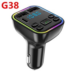 G38 FM Transmisor Tipo-C Puertos USB duales CARGO DE CAR COMO COLORITO LED CARGADOR BT 5.0 Player inalámbrico MP3