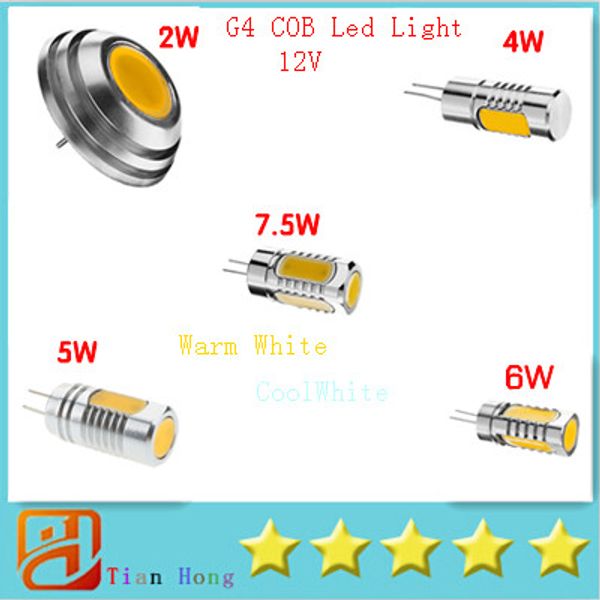 G4 cob cristal lampe ampoule LED ponctuelle ampoules DC12V 2W / 4W / 5W / 6W / 7.5W lampe halogène de l'ampoule de l'ampoule de remplacement 5pcs