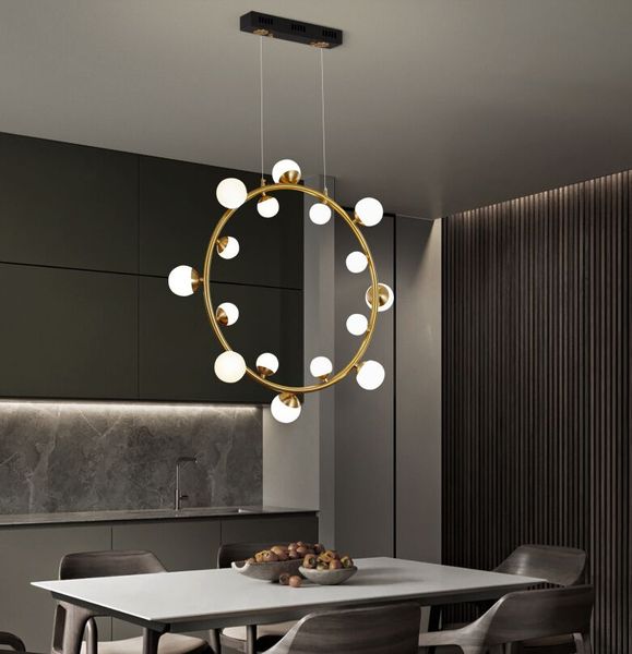 Lustre LED de luxe en cuivre G4, nouveauté moderne, boule de verre, anneau rond, luminaires suspendus pour salon, Restaurant, Bar