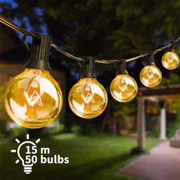 G40 Buitenlichtslingers Globe Patio Lights LED-slingerlicht koppelbaar Hanglampen voor achtertuin veranda balkon feestdecoratie 211836