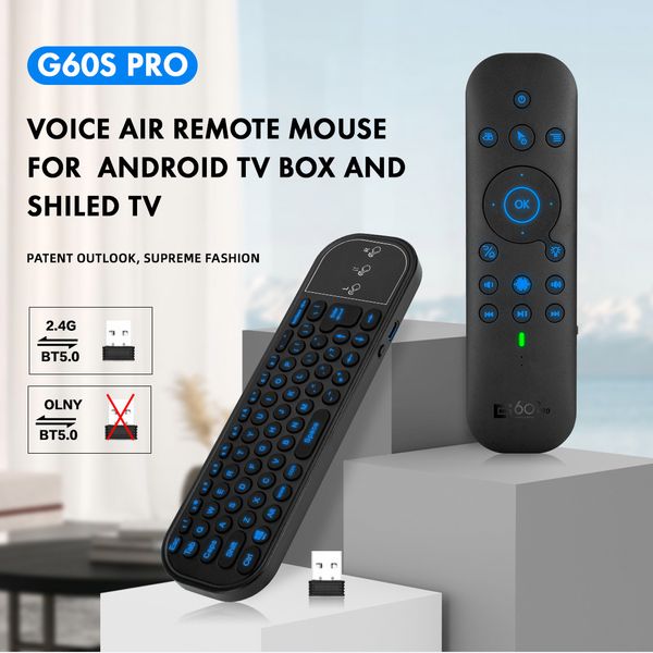 G60S Pro Air Mouse Control remoto por voz inalámbrico 2.4G Bluetooth Modo dual IR Aprendizaje con retroiluminación para computadora TV BOX Proyector