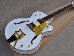 G6120 Witte Falcon Semi Hollow Body Jazz Elektrische Gitaar Korean Imperial Tuners Gold Sparkle Binding Double F Gat Bigs Tremolo