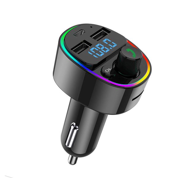 G67 Cargador de coche rápido Transmisor FM Bluetooth 5.0 Adaptador de coche Reproductor de audio de música Llamadas manos libres Puerto USB doble tipo C 7 colores LED