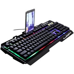G700 clavier de jeu filaire arc-en-ciel LED rétro-éclairé 104 touches lumière silencieuse USB pour PC Mac Xbox avec support pour téléphone portable