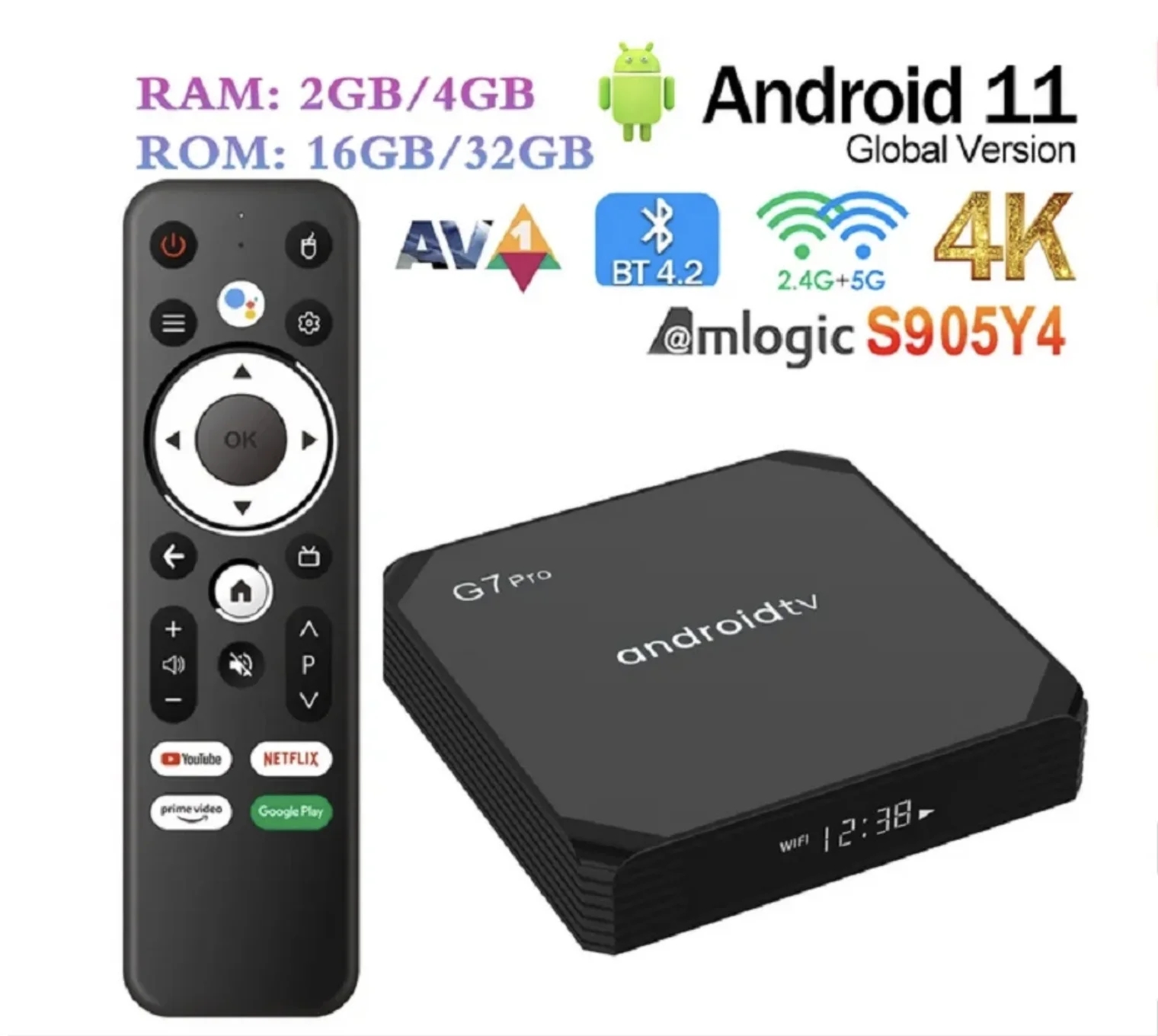 G7 Pro Smart ATV Android 11 TV Box Amlogic S905Y4 2GB 16GB / 4GB 32GB BT AVI 2.4G / 5G WiFi 4K HDR Media Player