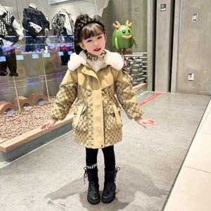 G8038 otoño niños ropa de diseñador niña abrigos de invierno grueso cálido largo solapa de piel chaqueta de lana niñas abrigo