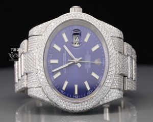 G8LX Stijlvolle aangepaste hiphop Dign Blue Dial Stainls Steel Iced Out Moissanite Diamonds Watch Rapper van hoge kwaliteit Jewelrywec121o8b8uu
