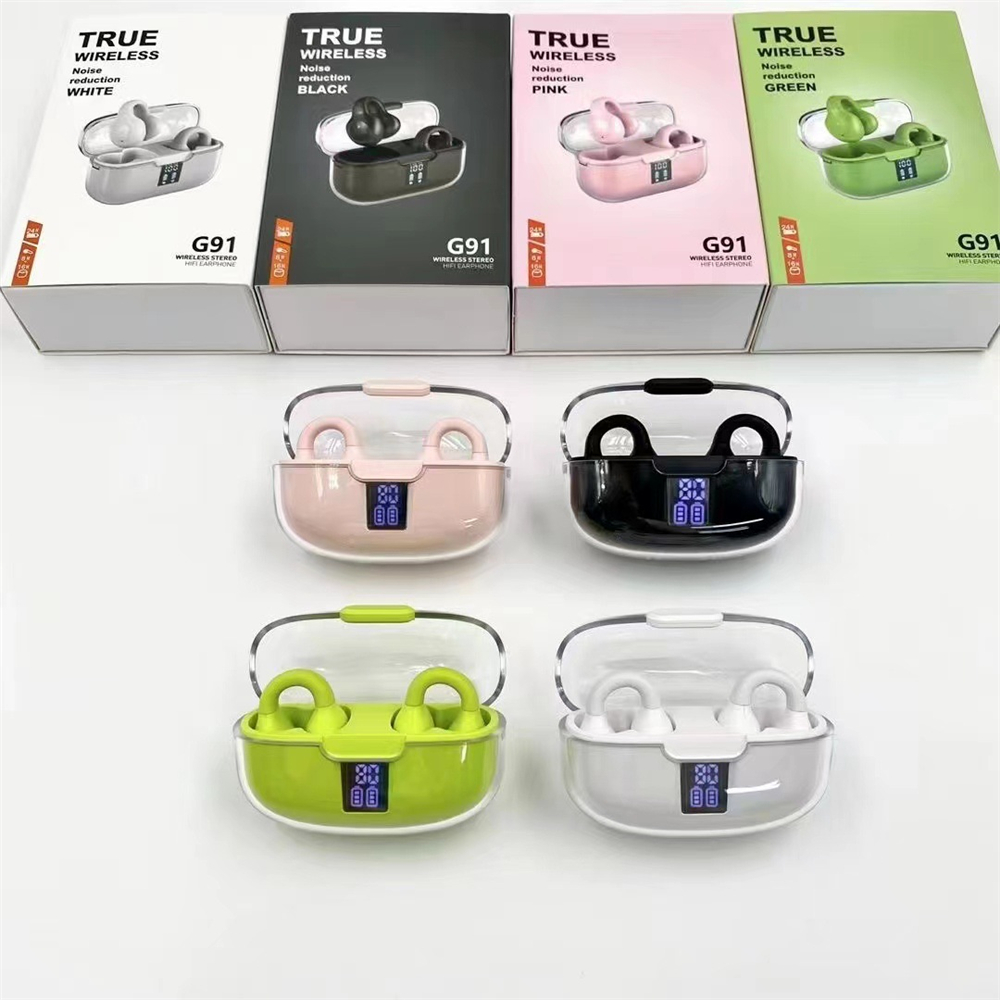 G91 Ear Clip Tws True Wireless Stereo Searbuds Ультра-длинные резервные резервы играйте Hi-Fi Music Наушники светодиод