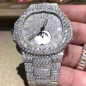 G95B Horloge Aangepaste Bling Iced Out Horloge Wit Vergulde Moiss Anite Diamond Horloges 5A Hoge kwaliteit Replicatie Mechanisch 96X7