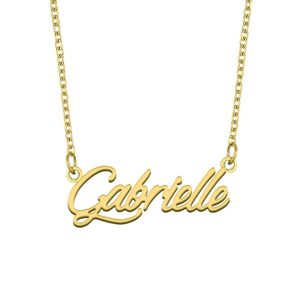 Collar con colgante con nombre de Gabrielle para mujeres y niñas, regalo de cumpleaños, placa con nombre personalizada, gargantilla con dije, joyería para mejores amigos para niños, acero inoxidable chapado en oro de 18 quilates