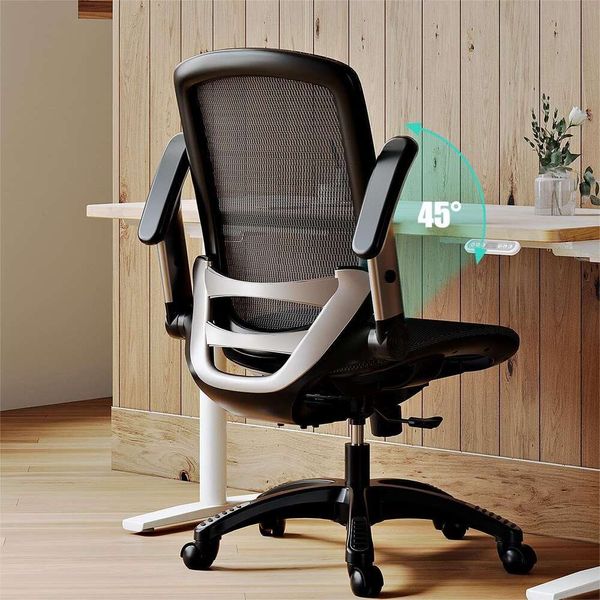 GABRYLLY Chaise de bureau en maille – Support lombaire et accoudoirs rabattables réglables, siège large et doux, inclinaison de 90 à 120 °, chaises ergonomiques à dossier haut, chaise de travail pivotante,