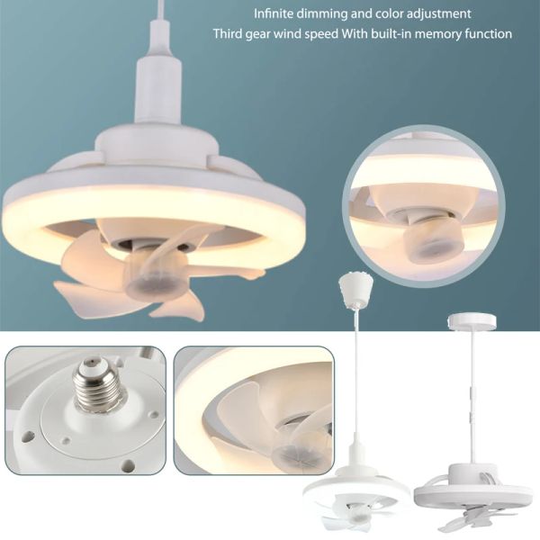 Gadgets 48 / 60W ventilateur de plafond E27 avec lumière LED et télécommande 360 ° Rotation refroidissante Chandelier de lampe à fans électrique pour la décoration intérieure de la chambre