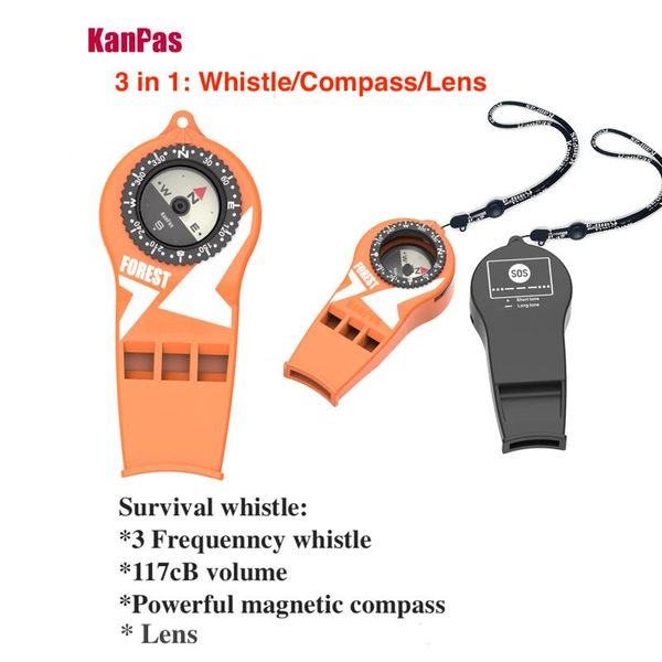 Gadgets Kanpas Survival Whistle Compass, Magnifique / Design lumineux pour le plein air, la plongée, la randonnée, la chasse, le sauvetage, la sauvetage