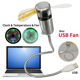 Gadgets gadgets usb ventilateurs d'horloge Temps et température Afficher petit léger métal mini-venti