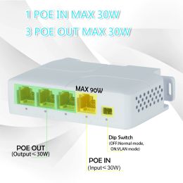 Gadinan 4 Port Gigabit Poe Extender 1000m 1 à 3 Répéteur de commutateur de réseau IEEE802.3af / AT PLIGPLAY POUR POE Switch NVR IP Camera