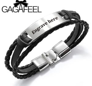 GAGAFEEL 4 couleurs Bracelet en grave personnalisé pour hommes Bracelet multicouche punk en acier inoxydable bracelet en cuir PU Cadeau spécial pour mâle261798136