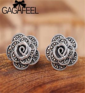 Gagafeel S925 Sterling Silver Rose Stud earring Marcasite bloemvorm oorbellen Thais zilveren vintage sieraden voor vrouwen fijne geschenken 5880271