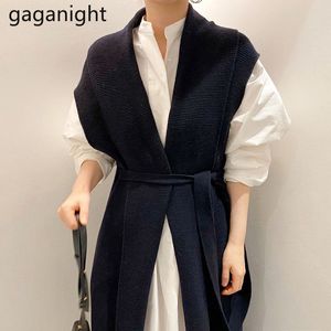 Gaganight Femmes élégantes Deux pièces Ensemble Blanc Maxi Robe tricotée sans manches longue gilet causal lâche chic coréen 2 pièces ensemble costume 210519