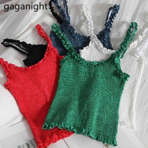 Gaganight Summer Tube Crop Top Femmes Coréenne Solide Sangle Ruché Débardeurs Comestible Arbre Champignon Élastique Mince Camis 5 couleurs 210519