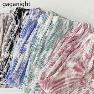 Gaganight tie dye print losse broek vrouwen lente zomer elastische hoge taille brede beenbroeken oversized vintage casual broek 210519