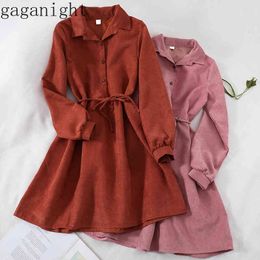 Gaganight Frauen Herbst Winter Maxi Kleid Mode Vintage Lange Ärmel Schärpen Taste Damen Kleider Koreanische Chic Vestidos 210519