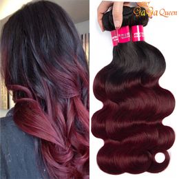 Gagaqueen Braziliaanse Ombre 1B 99J Body Wave Virgin Haar 3 Bundels Bordeaux Hair Extensions 1B 99j Menselijk Haar Weave