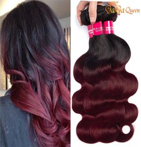 Gagaqueen brésilien Ombre 1B 99J corps vague cheveux 3 paquets bordeaux Extensions de cheveux 1B 99j cheveux humains Weave2200515