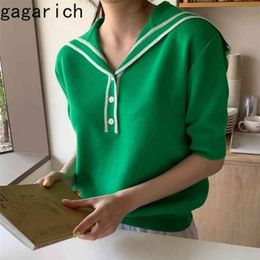 Gagarich Chic pullovers vrouw Korean Summer Ins mode solide eenvoudige losse veelzijdige korte mouwen vrouwelijke breien top 210917