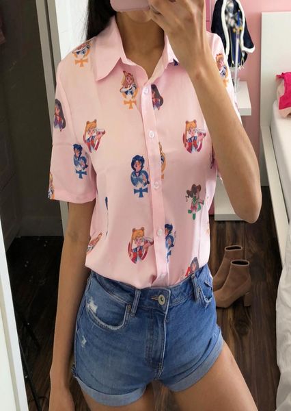 Gagarich marin lune rose manches courtes chemises Harajuku t-shirt femmes vêtements 2020 Cosplay haut mignon Kawaii papillon t-shirt LJ20087799134