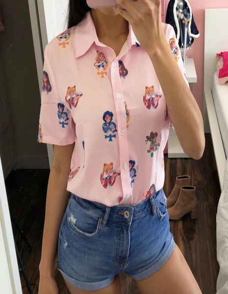 Gagarich marin lune rose manches courtes chemises Harajuku t-shirt femmes vêtements 2020 Cosplay haut mignon Kawaii papillon t-shirt LJ20086538352