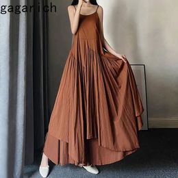 Gagarich slip jurk vrouwen zomer Koreaanse mode literaire retro super lange rok enkel massief onregelmatige s-line vestidos robe 240411