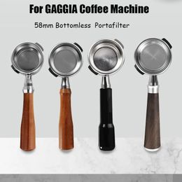 Gaggia Bottomless Filter Great 58mm Solid Wood Pandle Portafilter Universal pour Gaggia Classic Coffee Machine Barista Tools 240326