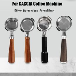 Portafiltro GAGGIA sin fondo, mango de madera maciza de 58mm, portafiltro Universal para máquina de café Gaggia Classic, herramientas de barista 240313