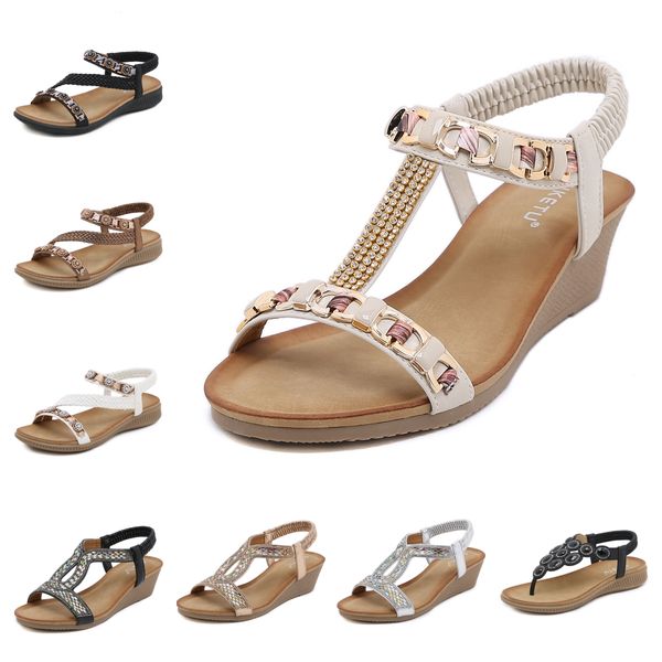 Gai Bohemian Sandals Femmes Pantanes Céde Gladiator noir blanc sandale femme élastique chaussures de plage corde perle Eur 36-42