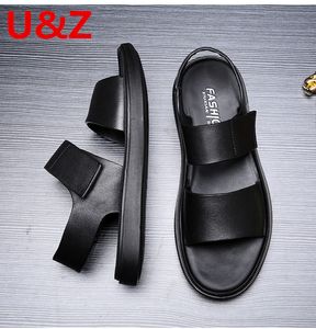 GAI sandales en cuir de veau noir sport pantoufles d'été hommes en cuir de vache Sanadls chaussures de plage pour hommes peuvent être portées pendant 10 ans 230403 GAI