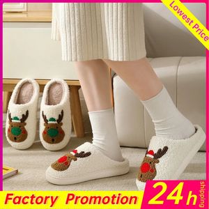 GAI Noël Elk Pantoufles pour Hommes Femmes Belle Bande Dessinée Maison Antidérapant Résistant Couples Intérieur Chambre En Peluche Coton Chaussures 231109