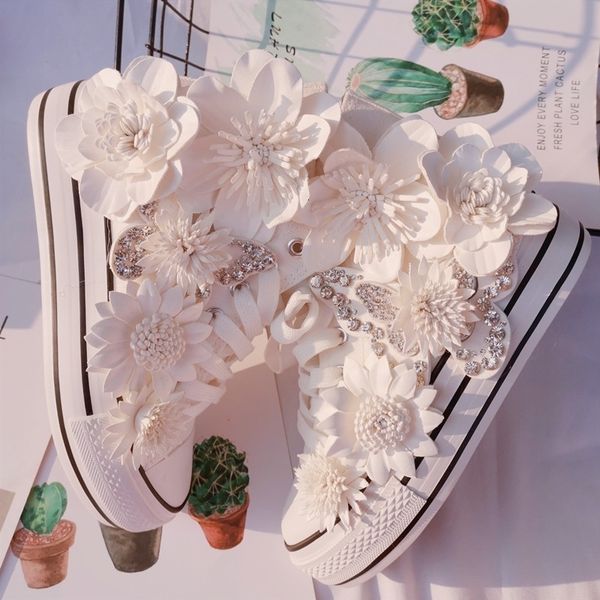 GAI GAI robe originale papillon fleur haut-haut toile doux à lacets femmes blanc intérieur hauteur augmentant vulcanisé chaussures 230809