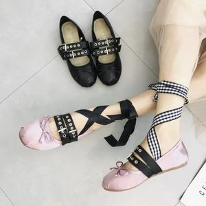 GAI GAI robe TINGHON classique soie à lacets Ballet bout rond noeud papillon femmes chaussures plates élégantes Valentine chaussures 231009