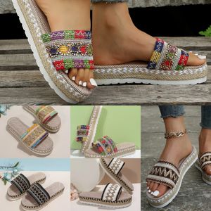 GAI GAI GAI 2024 Diapositivas de diseñador Zapatos planos de verano Conjunto de cuerda de cáñamo Pie Mula de playa Al aire libre Todo fósforo Zapatillas de mujer Mulas Sandalias de mujer de gran tamaño Sandels