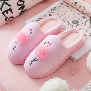 GAI GAI GAI ASILETO Animal Flamingo Hiver Chaud Pantoufles De Fourrure Intérieur Maison Zapatillas Andar Por Casa Chaussures Plates Femmes Pantoufle Y201026