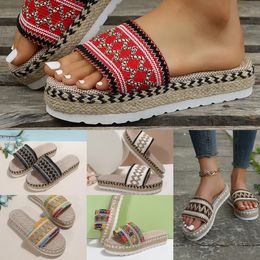 Gai Gai Gai Designer schuift etnische stijl groot formaat voor dames muilezel dikke bodem vissen mond hennep touw snoepkleurplatform slippers fabrikant