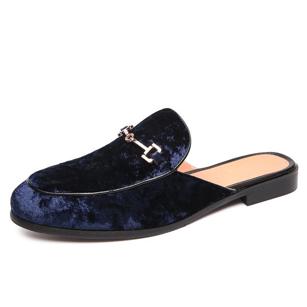 GAI GAI GAI Robe Chaussures Designer Slipon Hommes Casual Marque De Haute Qualité Bouton En Métal Pantoufle Mocassins D'été Moitié pour Bleu 23519